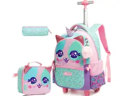 Kids Rolling Backpack 18 inch with Lunch Bag and Pencil Case Wheeled School Backpack for Boys and Girls School Trolley Bags