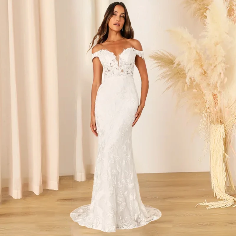 

Gorgeous Off-The-Shoulder Wedding Dresses Elegant Sweetheart Bridal Gowns Mermaid Sheath Dress Sweep Train Vestidos De Novia