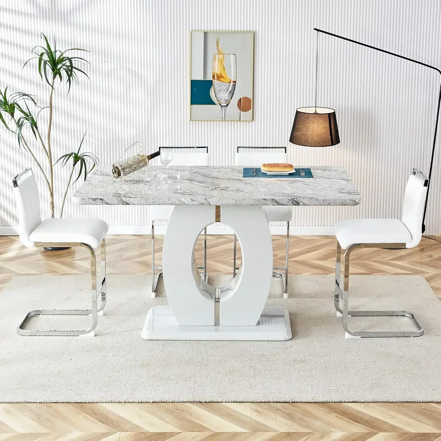 XMSJ. Ensemble de 4 tabourets de bar, hauteur de comptoir avec dossiers, chaises de cuisine en PU blanc, pied en métal chromé. Tapisé C