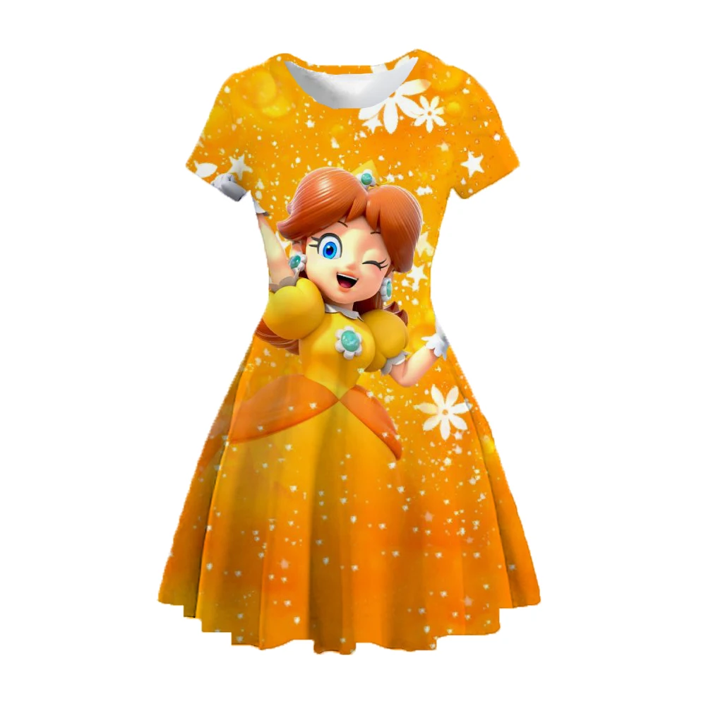 Peach Princess Cosplay Dress Girl Movie Role Playing Costume Birthday Party Stage Performace Outfits Kids Carnival Fancy Clothes