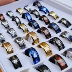 20pcs/Lot Wholesale MIX 8mm Men's Stainless Steel Celtic Dragon Ring Inlay Red Green Black Ring Wedding Band Jewelry Size7to11