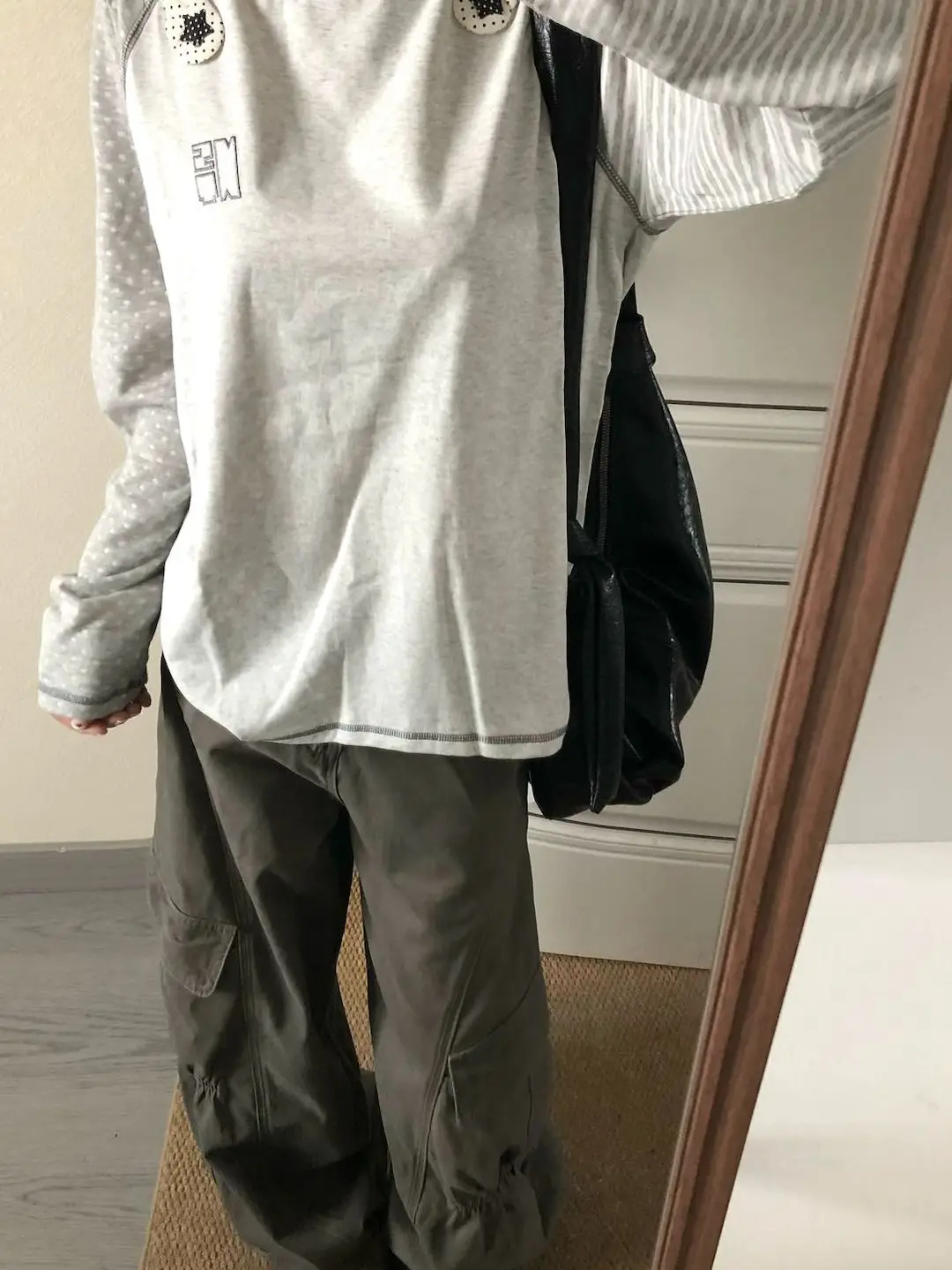 Loose Long Sleeve T-Shirt Women's Spring Autumn Casual Wear out Angel Wings Polka Dot Striped Insert Shoulder Top Korean Design