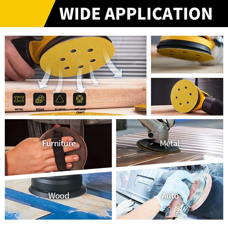 10 قطعة 5 بوصة 8 حفرة 125 مللي متر أقراص الصنفرة الصفراء هوك وحلقة ورق الرمل 40-800 حصى قرص الطحن أداة تلميع جلخ