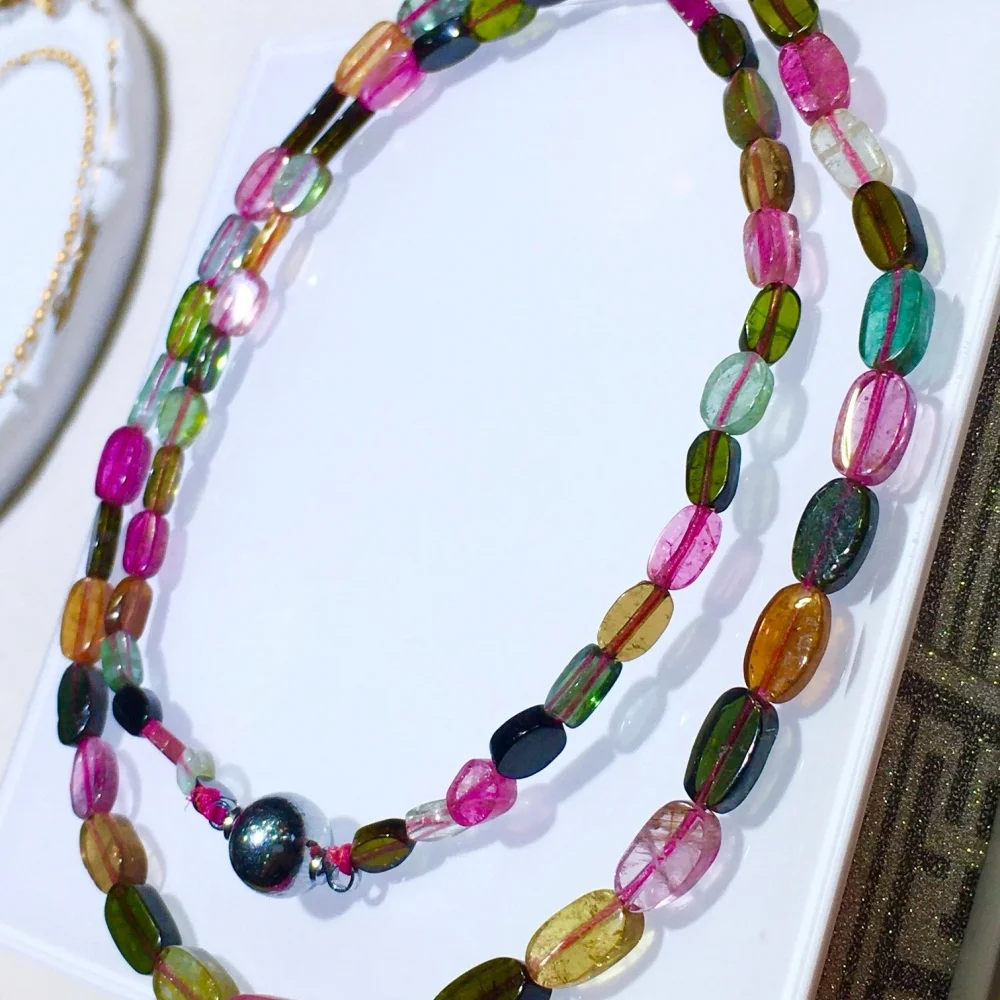 Women's 17g Natural Colored Tourmaline Necklace Clavicle Chain Fashion Healing Jewelry Gift