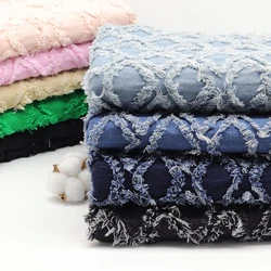 Double Layered Diamond Grid Tassel Water Washed Thick Denim Fabric Fashion Jeans Coat Bag Diy Sewing Fabric