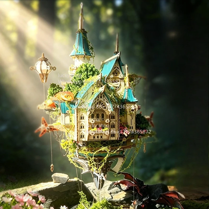 Fantasy Steam Castle Architectural Art Decor, Sky Cabin DIY Handmade Desktop Creative Ornament