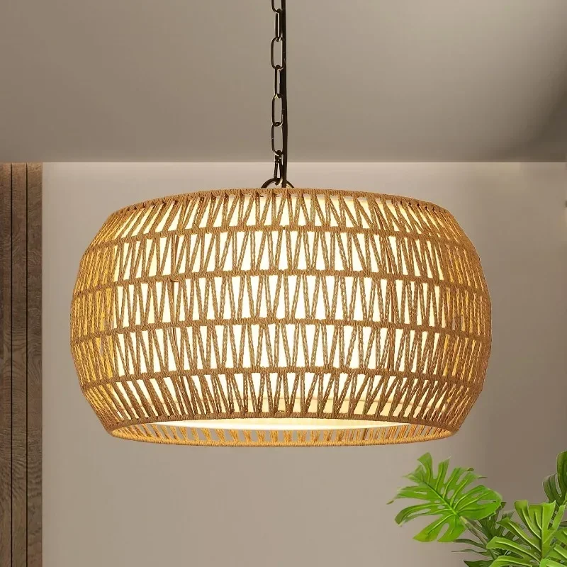 Rattan Farmhouse Chandelier Light Fixtures, 5-Lights Boho Large Pendant Light,Hand Woven Chandeliers for Dining Room