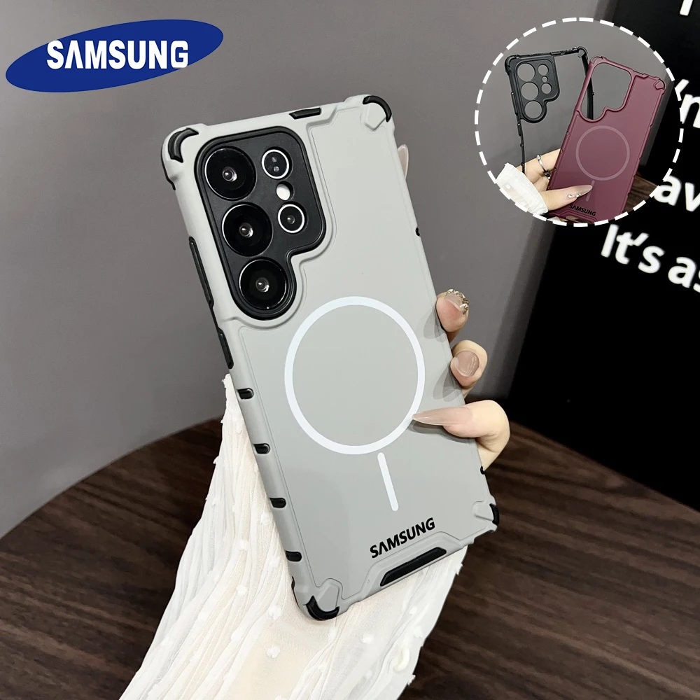 Luxury 2 IN1 Matte For Magsafe Phone Case For Samsung Galaxy S25 S24 S23 S26 Ultra Plus A55 A35 Magnetic Anti Drop Armor Cover