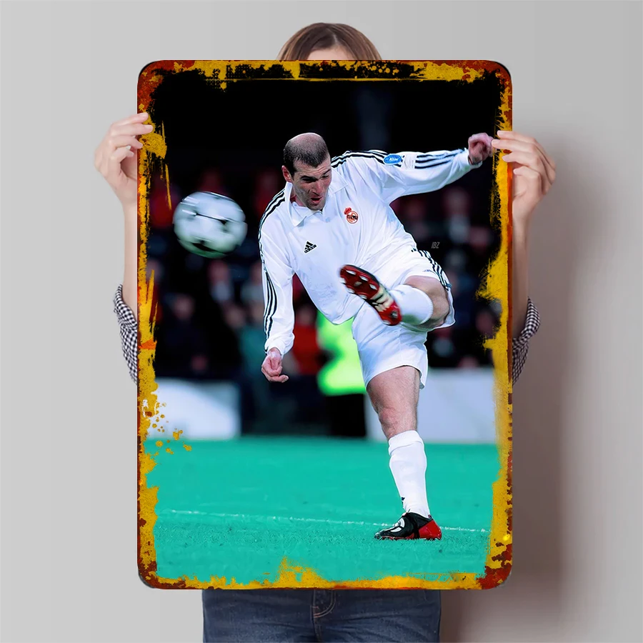 Póster de Metal de volley clásico de Zinedine Zidane, recuerdo de la Liga de Campeones de Estrella de Fútbol Real de Madrid, decoración de pared para el hogar