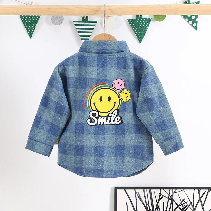 Winter Fleece Warm Baby Boys Shirts Plaid Korean Children\'s Shirt Jacket Designer Boys Tees Kid Blouses And Shirts Boy Clothes