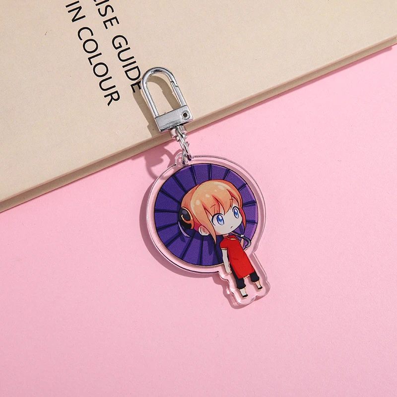 Gintama Keychain Cute Double Sided 5 Styles Key Chain Pendant Acrylic Anime Accessories Cartoon Keyring