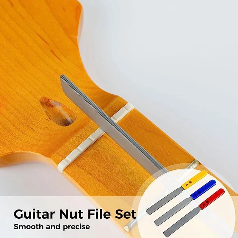 3 Pieces Conical Guitar Nut File Nut Slot File Set Electric Bass Nut File Wire Tool Metal+Plastic