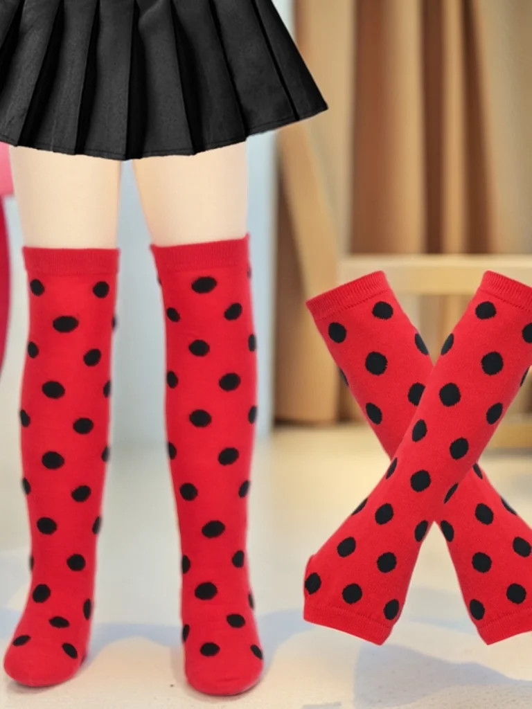 크리스마스 무당벌레 십대 의상 - 무당벌레 장갑, 양말, 어린이용 물방울 무늬 스타킹 - 코스프레 곤충 액세서리 세트