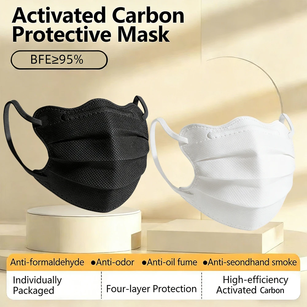 10/30/50PCS 4-Layer Butterfly-Shaped Face Mask Activated Carbon Breathable Disposable Individually Packaged Sunscreen Mask