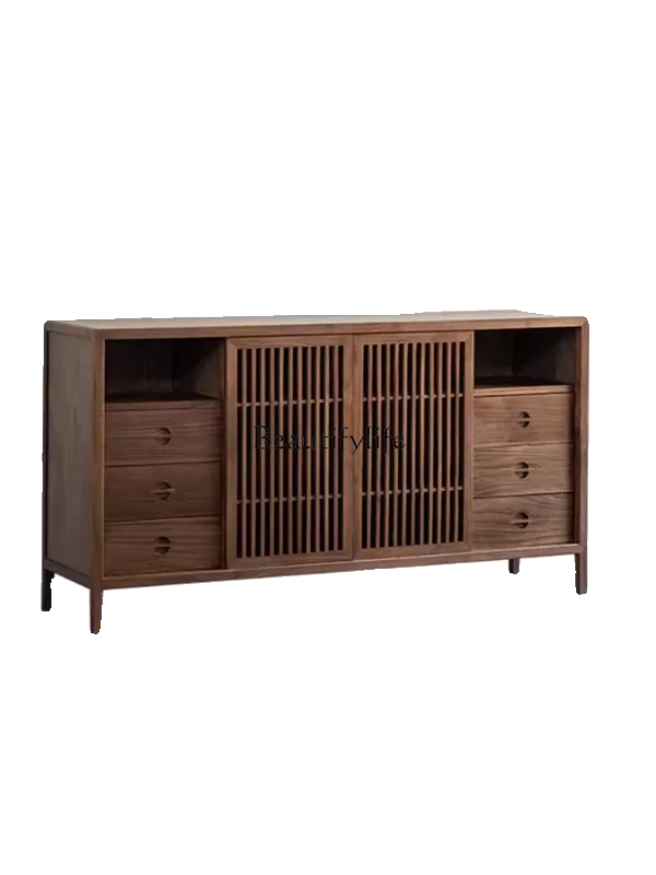 

FG44New Chinese Style Solid Wood Sideboard Black Walnut Storage Cabinet