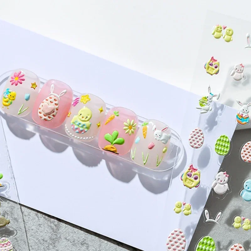 

Lovely Chick Easter Eggs Cute Bunny Candy Flower Mushroom Cute Rabbit Dog Cat Apple Nail Art Stickers Manicure Decoration Decals