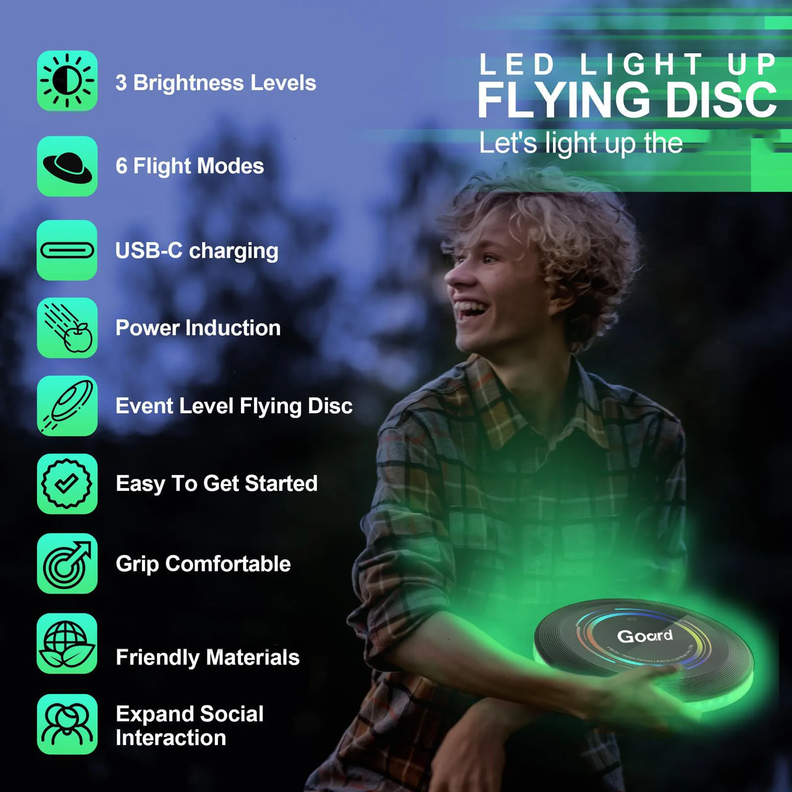 จานร่อนไฟ LED แบบชาร์จไฟได้ สำหรับการแข่งขันกีฬา ของเล่นกีฬากลางแจ้ง สำหรับกีฬากลางแจ้งและกิจกรรมสันทนาการ ชายหาด
