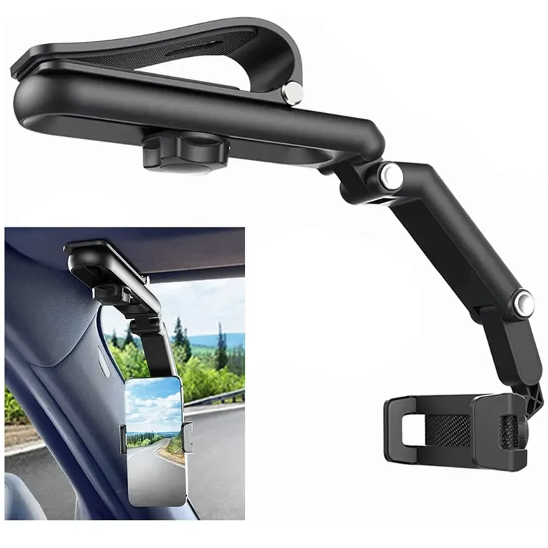 Universal Sun Visor Car Rearview Mirror Phone Holder 1800 Rotate Car Phone Holder Mount Stand Dash Cam GPS Smartphone Bracket