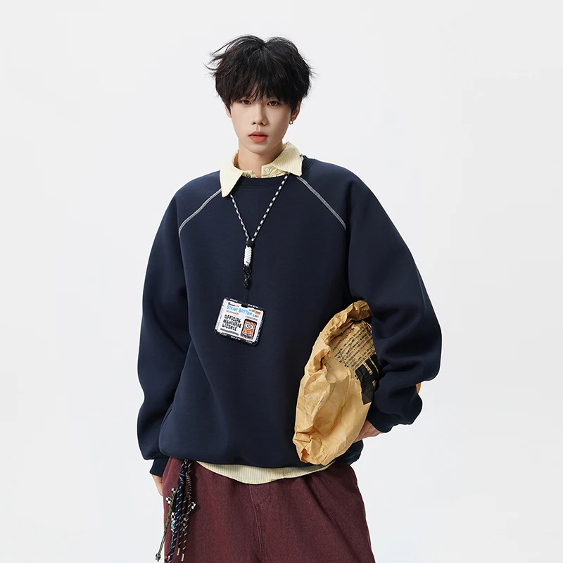 

Spring Autumn Fashion Trendy Men's Round Neck Fake Two Piece Comfortable Breathable Sportswear Couple Sportswear Loose Hoodie