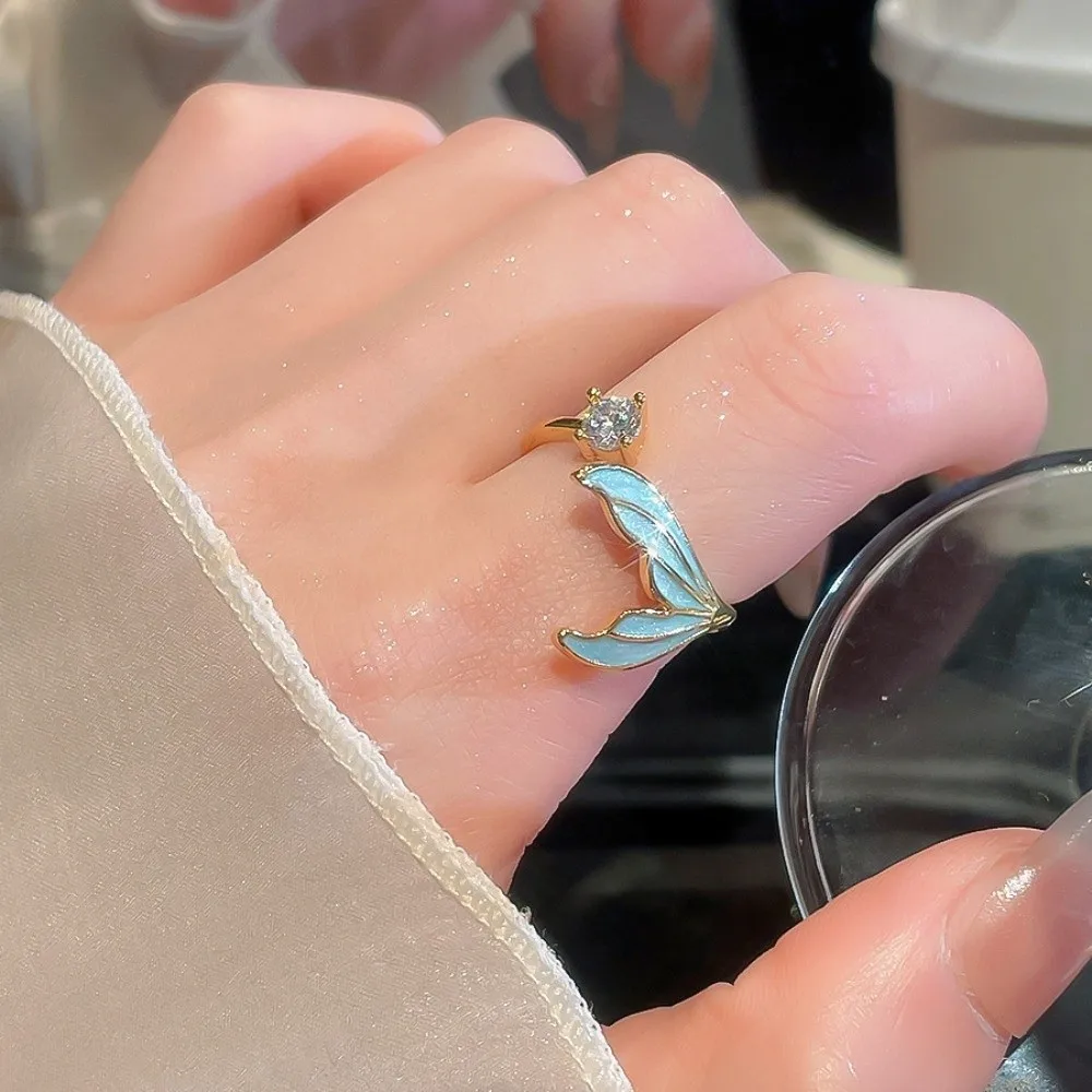 Fishtail Zircon Fishtail Open Ring Y2K Classic Easy Design Sense Geometric Opening Ring Elegant Fashion Big Plain Ring Travel