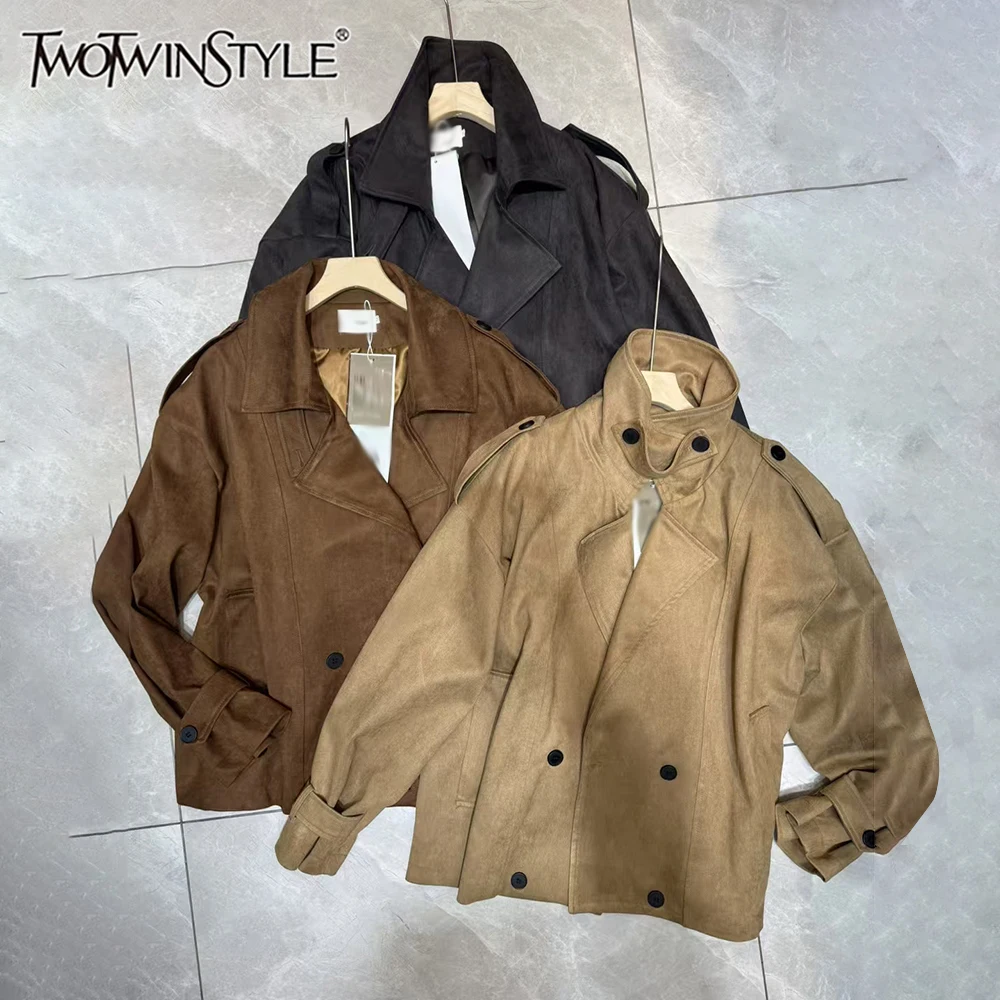 

TWOTWINSTYLE темпераментные однотонные утягивающие куртки для женщин с лацканами и длинными рукавами, шикарное пальто на пуговицах, женская мода KJA543876
