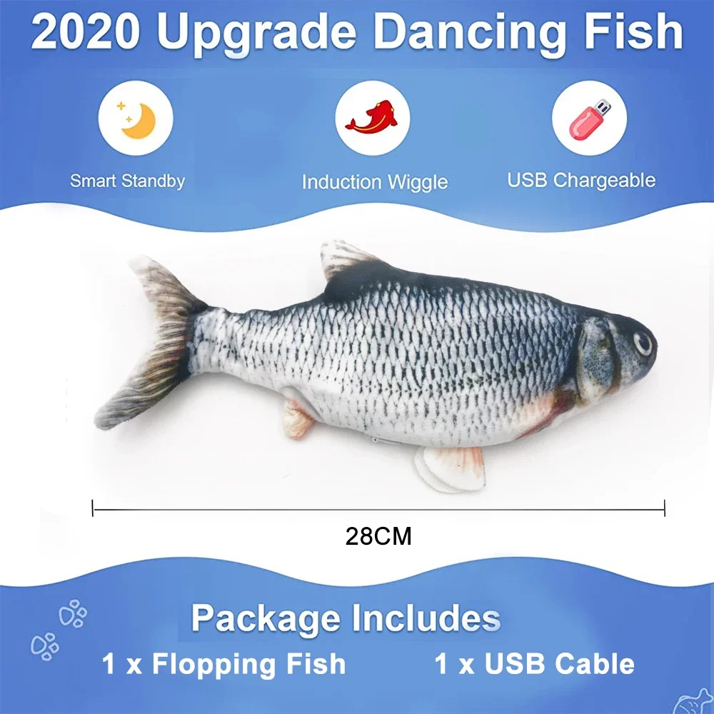 Cat Toys Fish USB Charger Fish Interactive Electric Floppy Fish Cat Toy Realistic Pet Cats Chew Bite Toys Pet Supplies Cats Dog