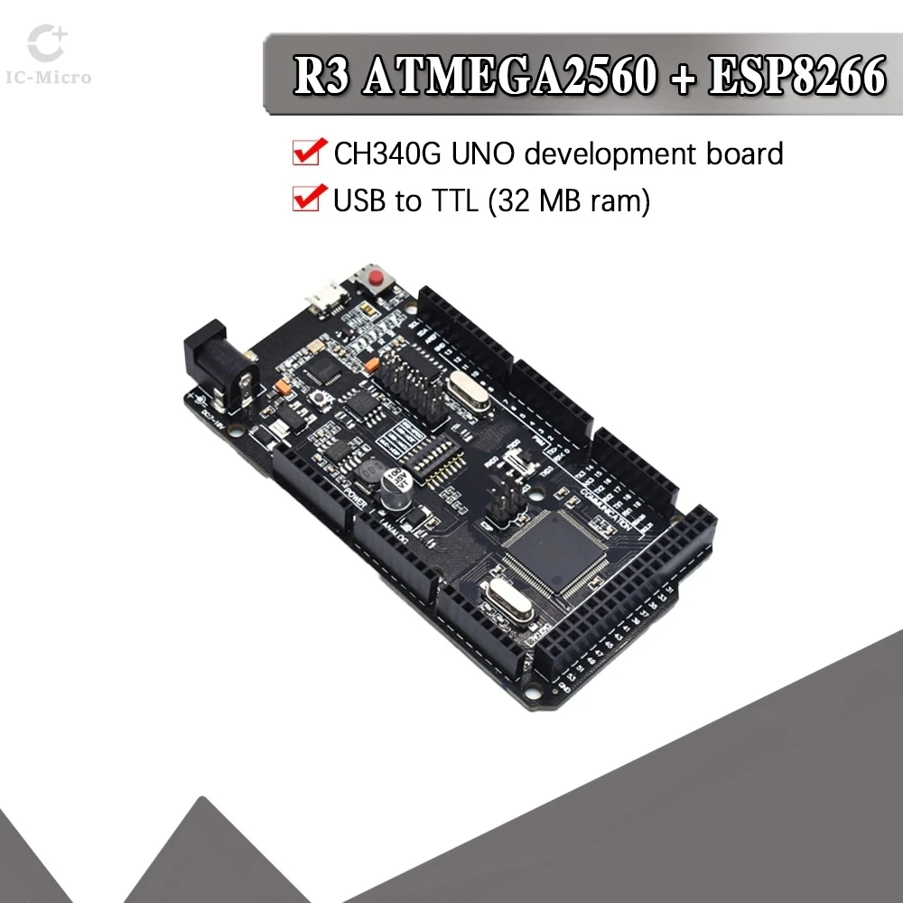 Mega2560 + WiFi R3 ATmega2560+ESP8266 32Mb memory USB-TTL CH340G Compatible for Arduino Mega NodeMCU WeMos Development board XCW