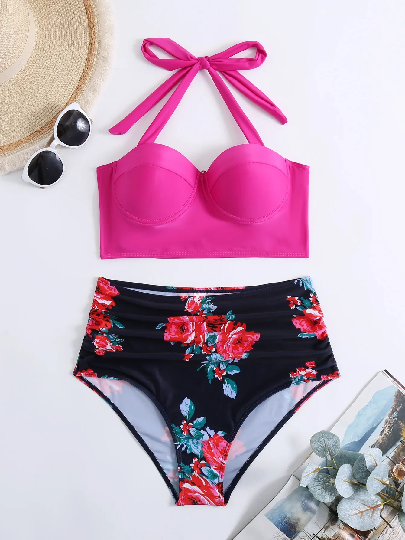 2024 push up biquinis brasileiros maiô feminino cintura alta conjunto de biquíni maiô feminino verão floral impressão beach wear