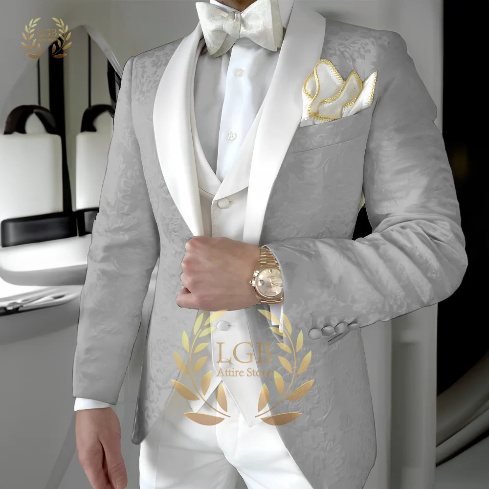 Men\'s jacquard jacket suit 3 piece suit (jacket + vest + pants) custom men\'s groom suit / party / cocktail tuxedo XS~5XL