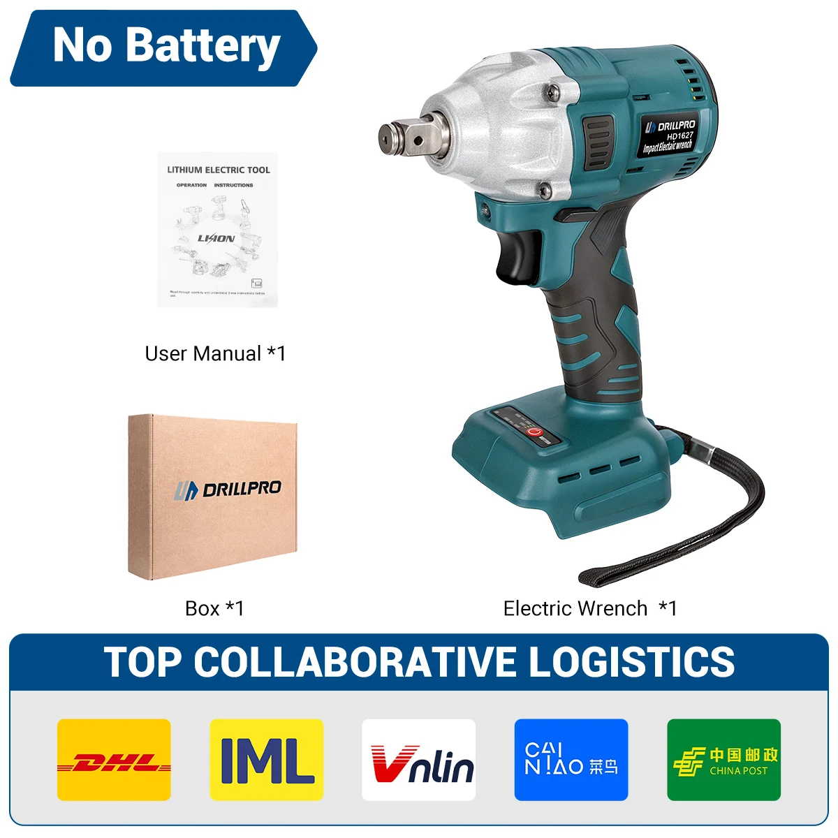 Electric Wrench 280Nm Torque 1/2 Inch Drive Cordless Wrench Screwdriver Drill Lithium-Ion Battery Power Tools For Makita Battery