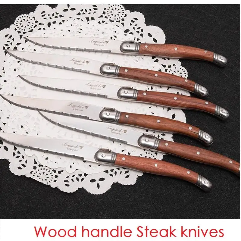 9inch Laguiole Style Japanese Flatware Wood Handle Knives Stainless Steel Steak Knifes Dinner set Restaurant Supply 2-6pcs