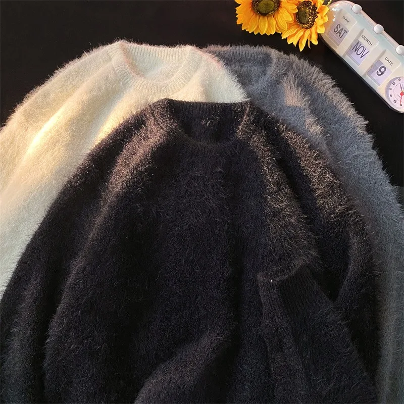 

Теплый мягкий вязаный свитер из норки, свободный круглый, винтажный, зимний, модный, повседневный, из полиэстера, длинный све, молодежный ex