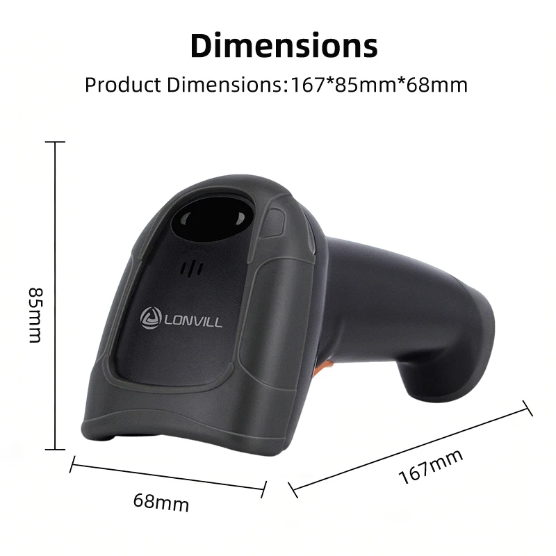 LONVILL Customizable LOGO Packaging Interfaces and Storage Button Sensor Continuous Trigger USB Wired Handheld Barcode Scanner