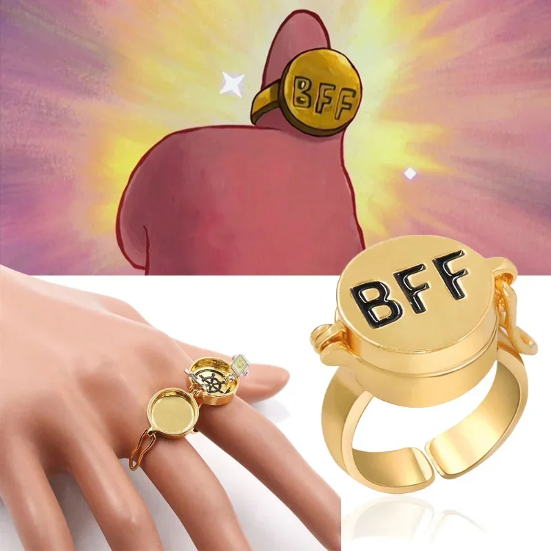 2024 Bff Anime Ring Schattige Cartoon Spongebob Ring Vriendschap Opening Verstelbare Metalen Unisex Sieraden Beste Vriend Verjaardagscadeaus