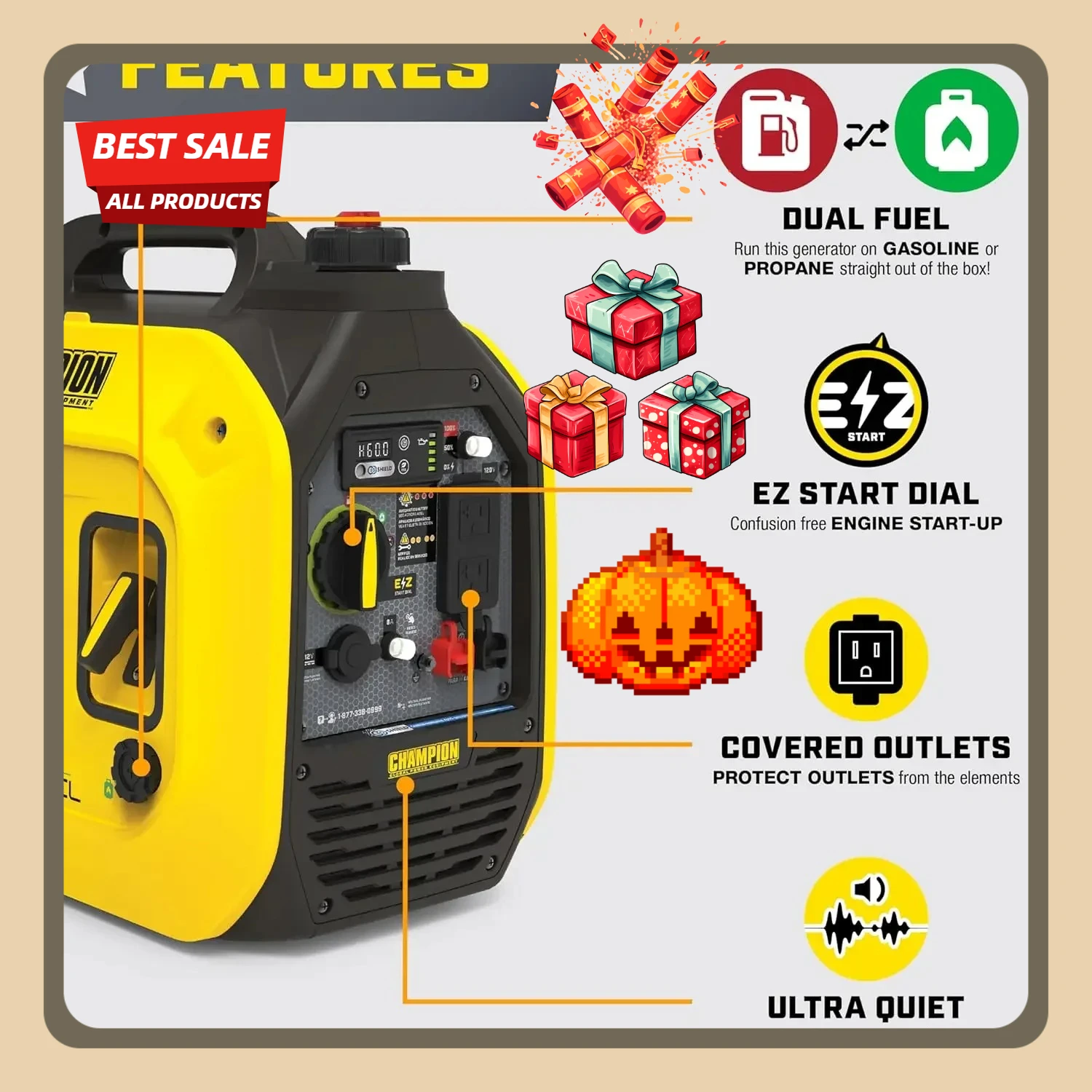 

[XMSJ-Limited Stock, Buy Now!]2500-Watt Dual Fuel Portable Inverter Generator with Quiet Technology and CO Shield