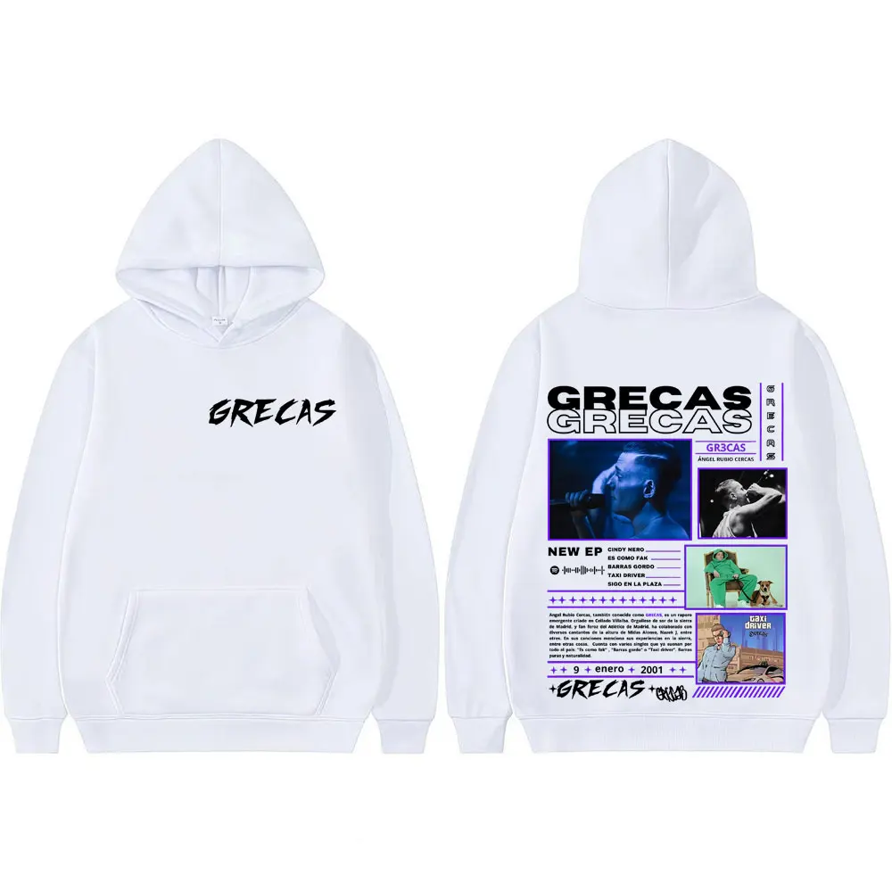 Rapero El Grecas álbum Tour 2025 sudaderas con capucha gráficas hombres mujeres calle Hip Hop Rap Sudadera con capucha suelta Vintage manga larga sudadera Tops