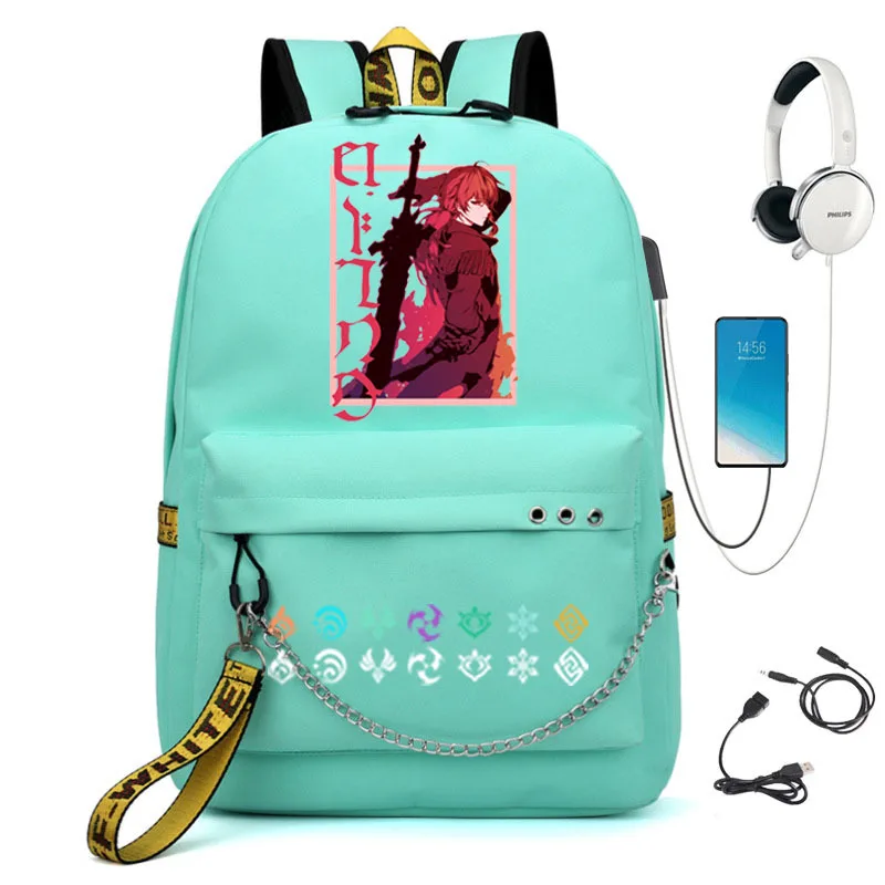 

Luxury Novelty Genshin Impact USB Student School Bags Unisex Print Oxford Waterproof Notebook multifunction Travel Backpacks