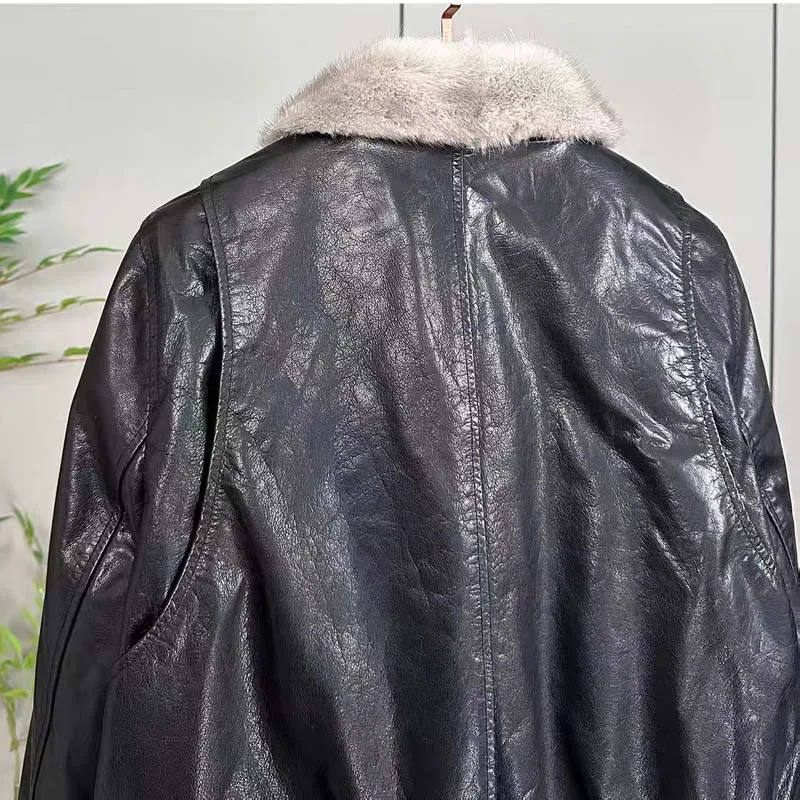 women coat winter new fashion short length lining is down jacket genuine leather Mink fur collar clothes thick warm