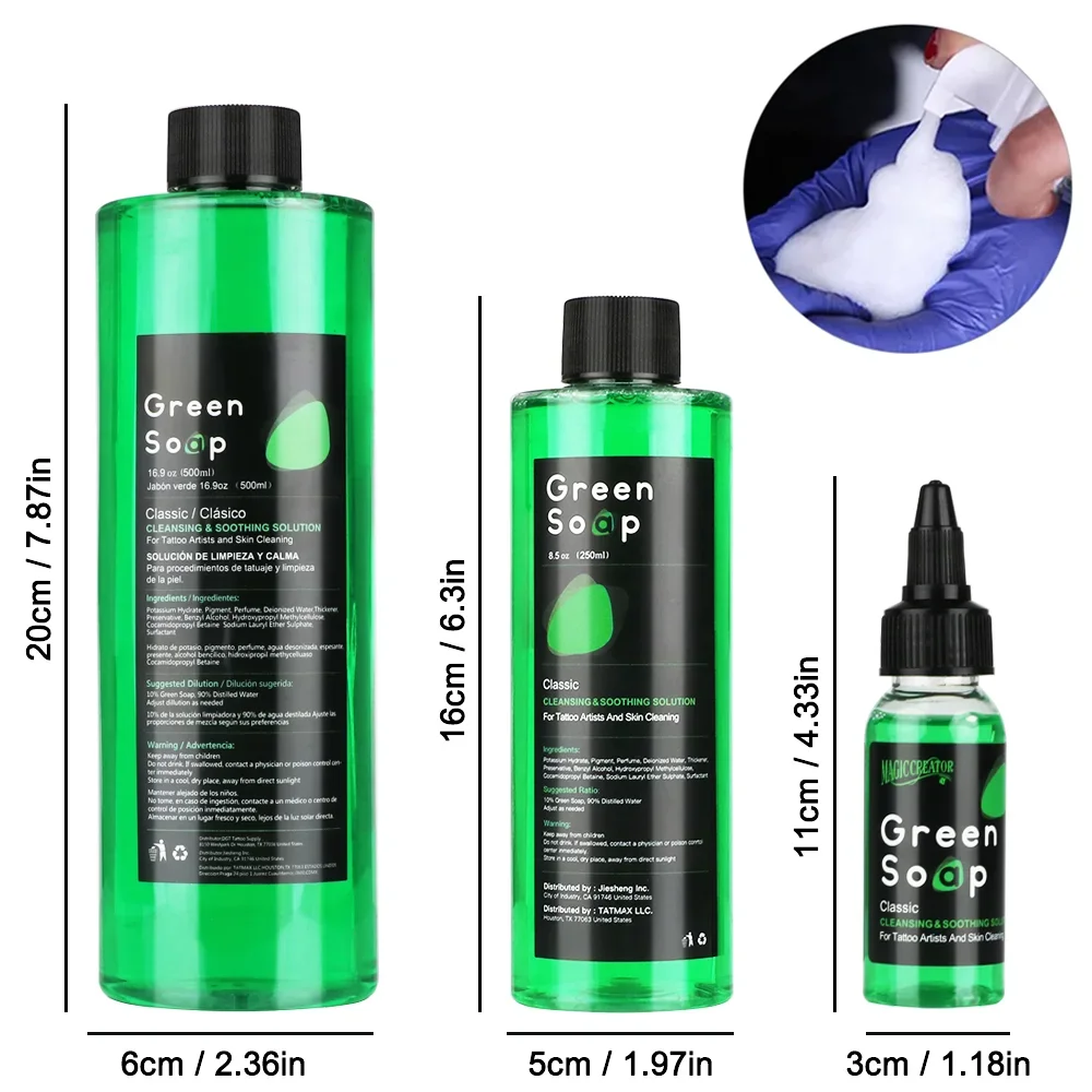 1/8.5/16.9oz Tattoo Green Soap High Concentration Original Liquid Cleaning Liquid Foam Rich Tattoo Cleaning Products