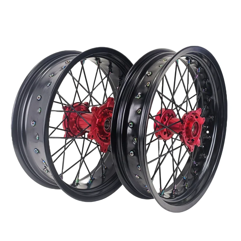 Hot Sale CRF 250 450 Motorcycle Front and Rear Wheel Supermoto Wheel Set for Honda Red Hub view 4
