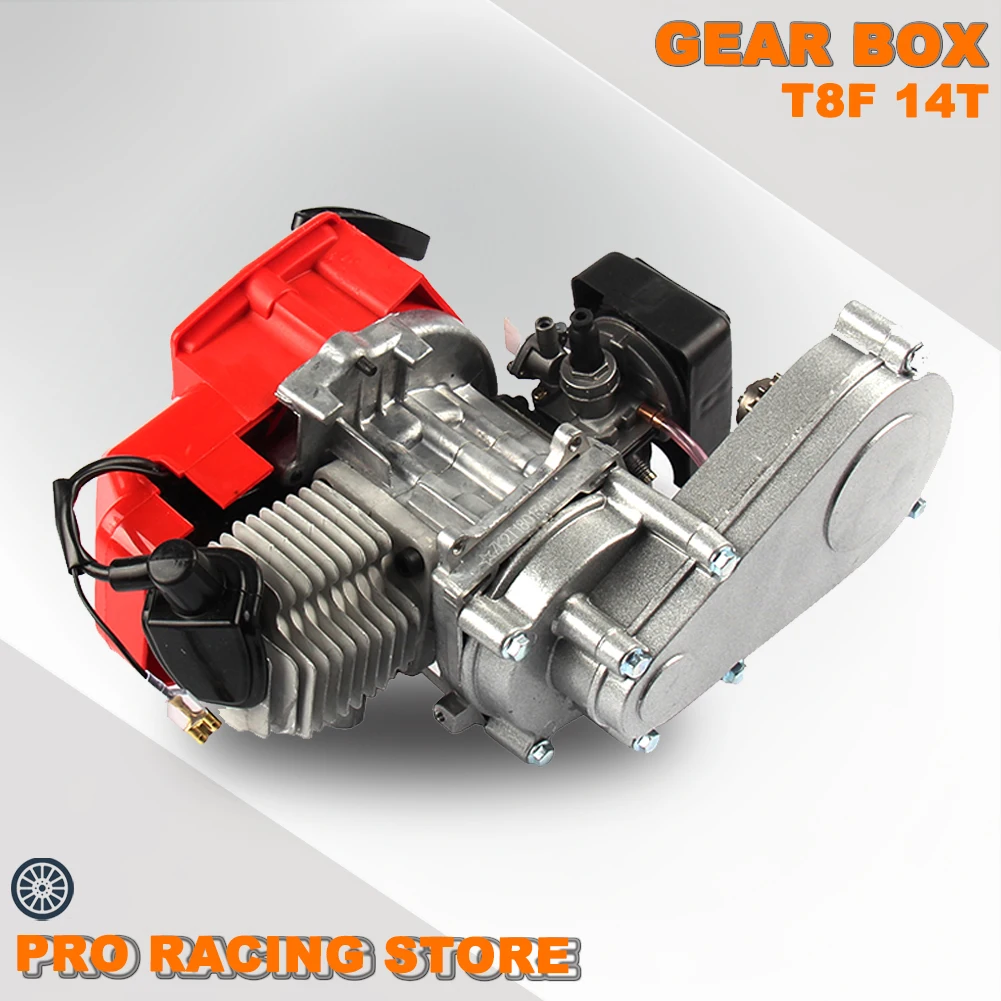 49CC 2 Stroke Motor Engine with T8F 14t Gear Box Easy to Start Pocket Bike Mini Dirt Bike Engine DIY Engine