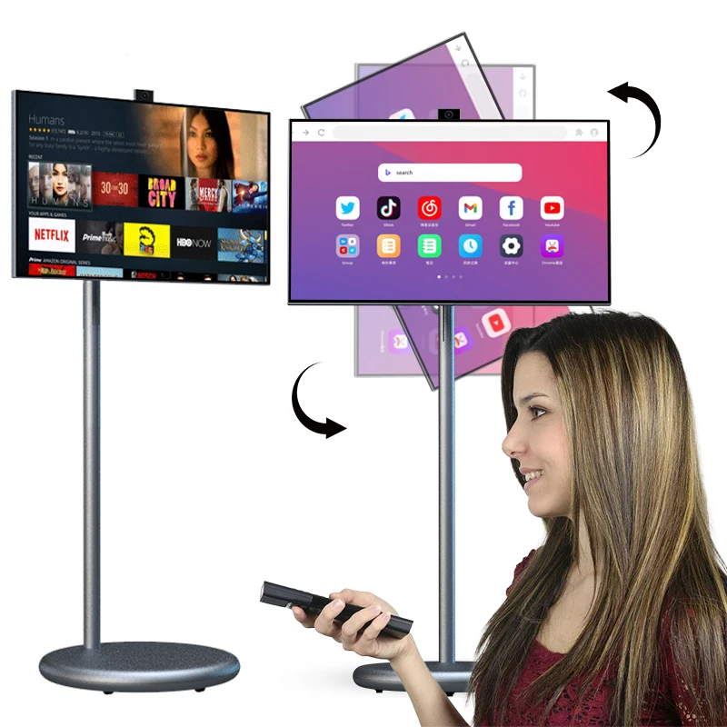 

Ultra Hd Indoor Smart Lcd Display 27 Inch Movable Lcd Mon tor Ips Touch Screen Smart Tv Rotating Portable Tvs With Wheels
