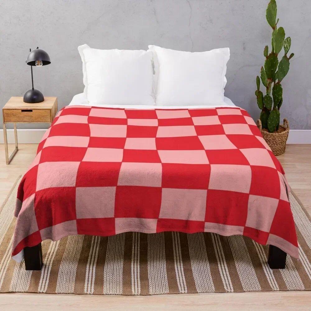 

Hand Drawn Checkerboard Pattern (red/pink) Throw Blanket Warm Flannel Blanket for Couch Chair Bedroom