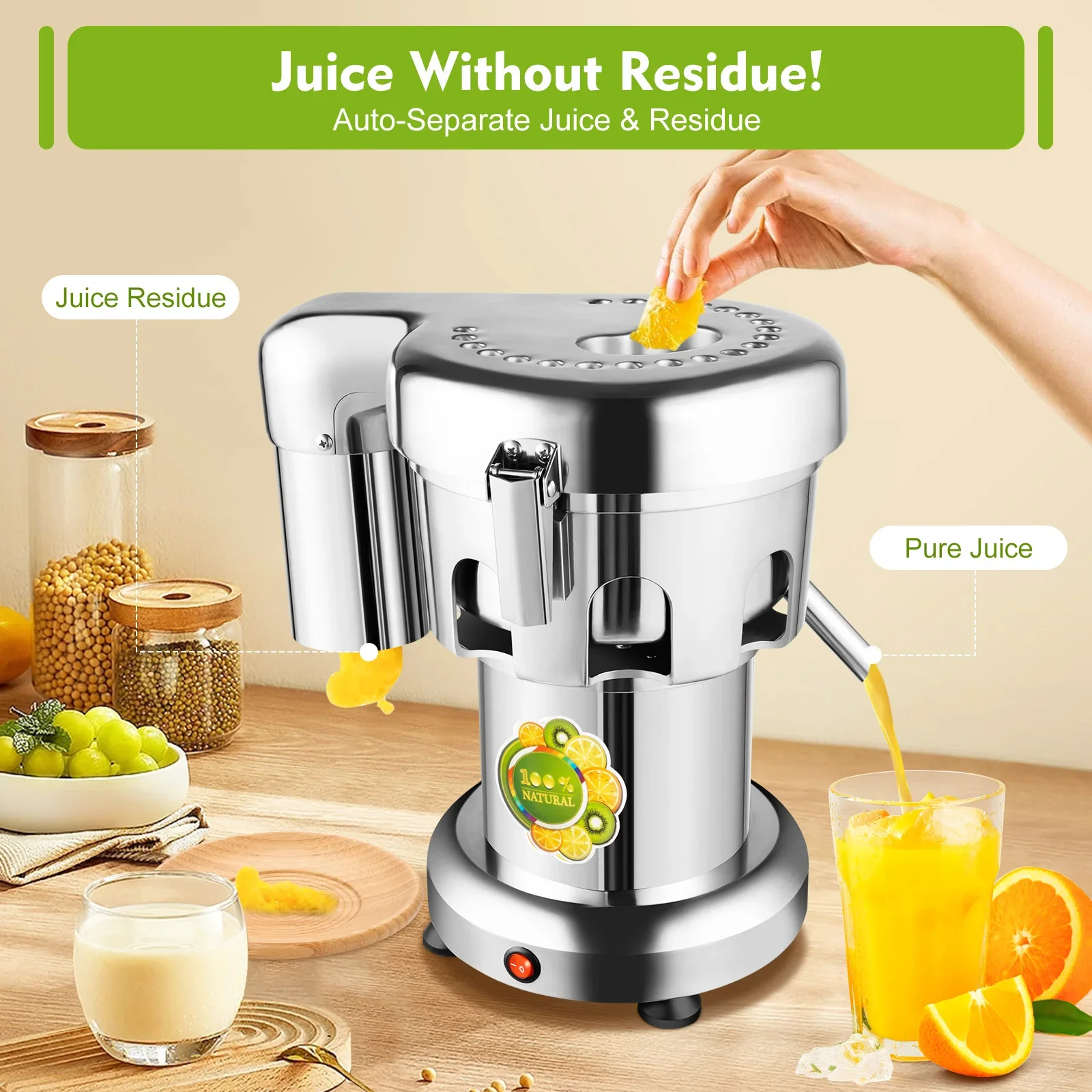 370W Electric Stainless steel Juice Extractor 2800R / Min, Centrifugal Juicer Machine Heavy Duty Commercial/ Home