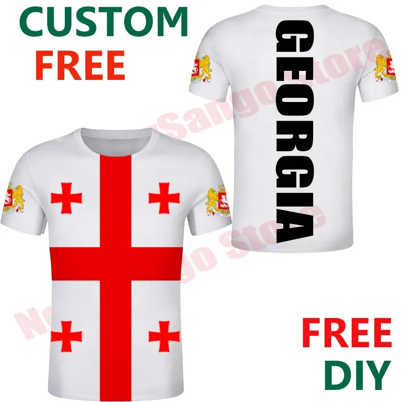 Georgia T shirtCustom  Men Red Cross Flag Black T Shirts Child whiteT Shirt Custom Couple Clothing