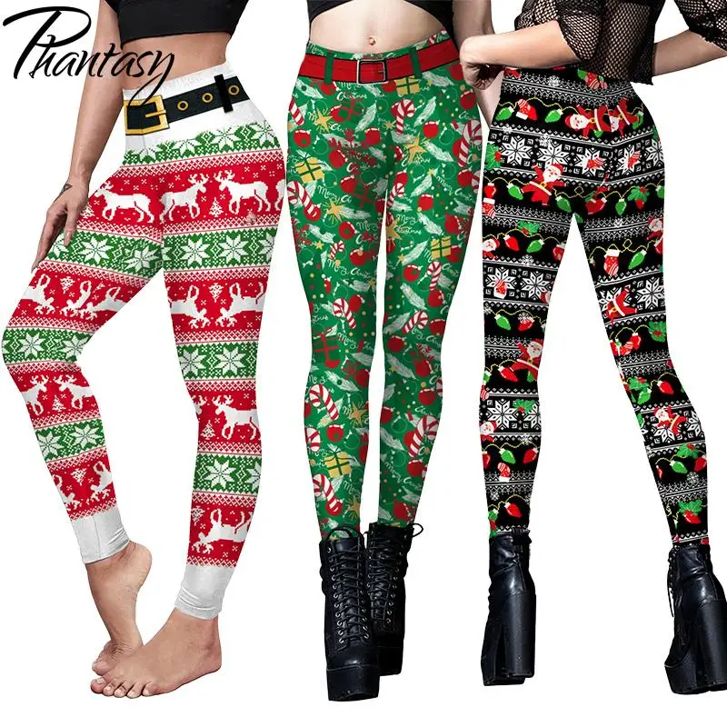 

Phantasy Vintage Women Christmas Leggings Autumn Winter Women Xmas Pants Sexy Tights Trousers Festival Party Carnival Leggings