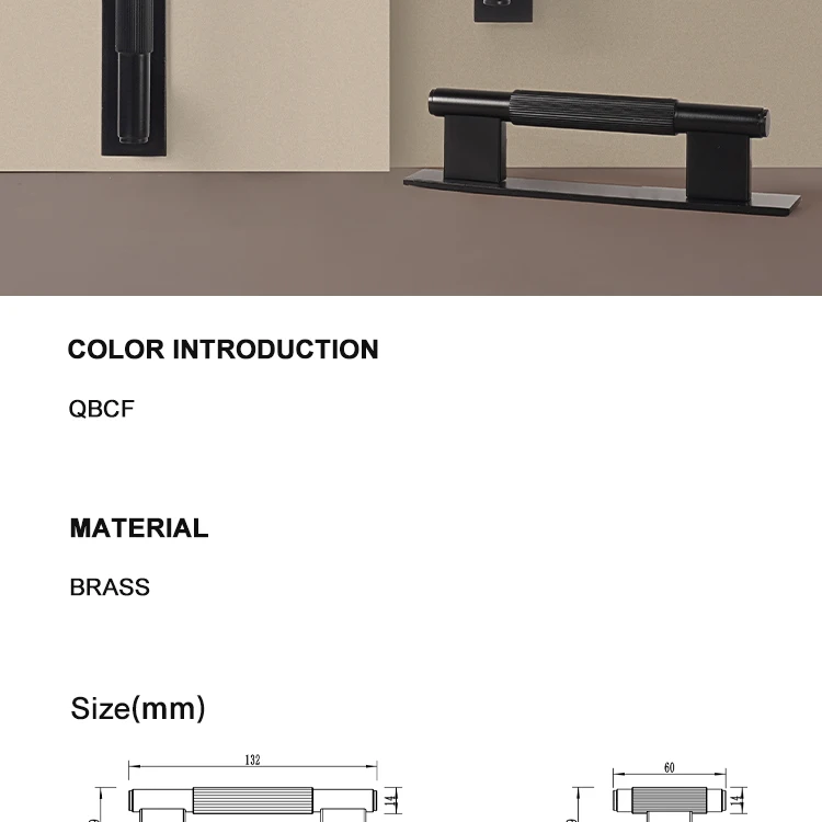 Dooroom Massiver Messinggriff in Schwarz mit Geradlinigem Muster, Moderner Stil, Schrank- und Kühlschranktürgriff, Schubladenknöpfe, Hardware-Griffe – Detail 2