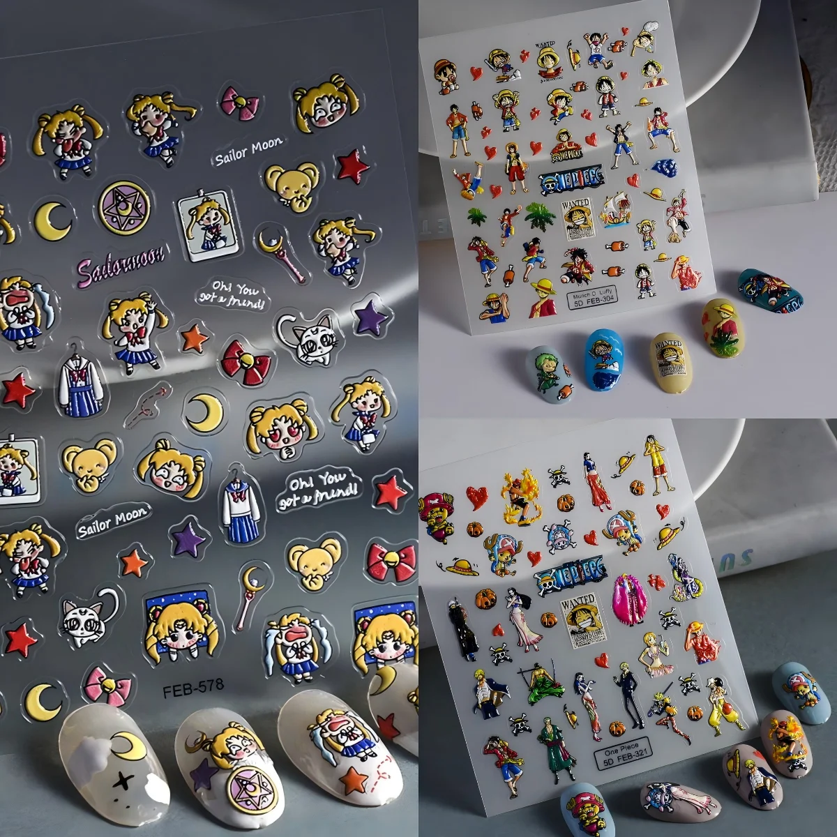 1PCS New Bandai Embossed Anime Nail Stickers Cos Fan Series Self-Adhesive Nail Decals Fashion DIY Manicure Decor Stickers
