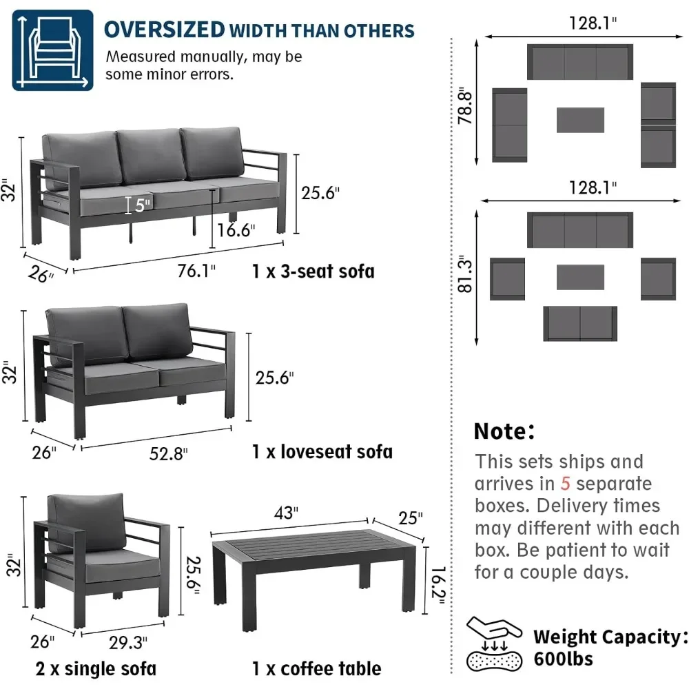 Outdoor Patio Conversation Sets, Patios Sectional Sofa Set W/ 5 Inch Cushion for Patios Poolside,  Aluminum Patio Furniture Set