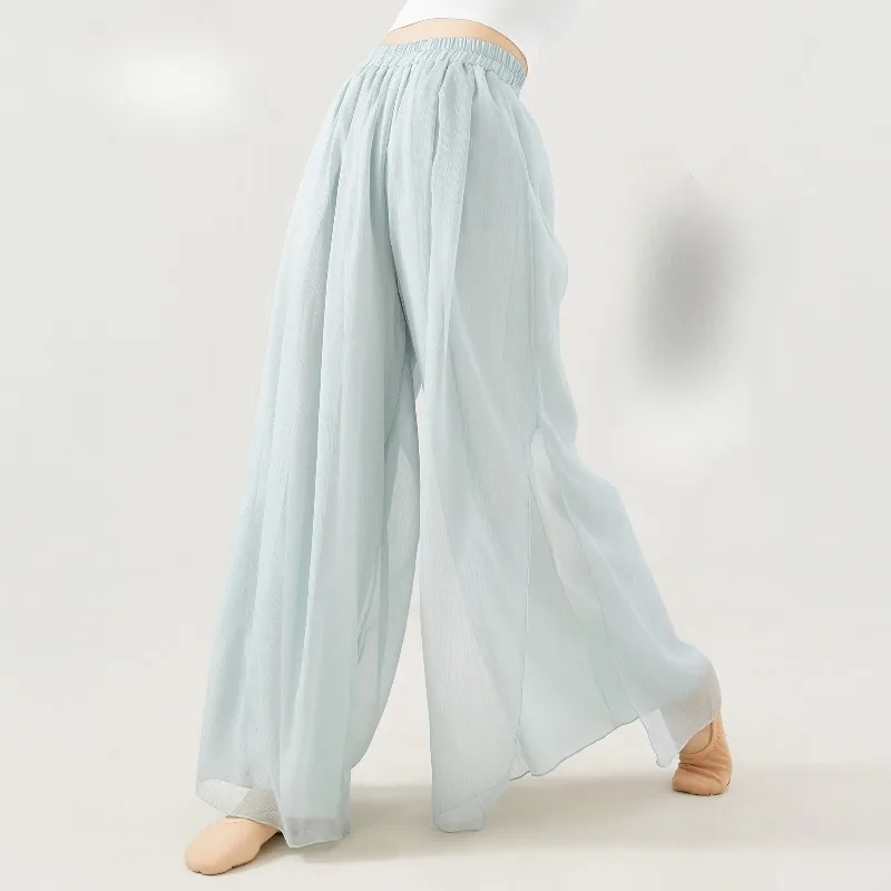 

Танцевальный костюм, женский современный спортивный костюм, свободные широкие брюки, двухслойная сетка, элегантные брюки для китайских танцев для взрослых